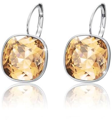 XUPING Kristall Ohrringe für Damen Funkelnde Ohrringe Silber Creolen Hängend Strass Hypoallergenic Jewelry（Gelb）
