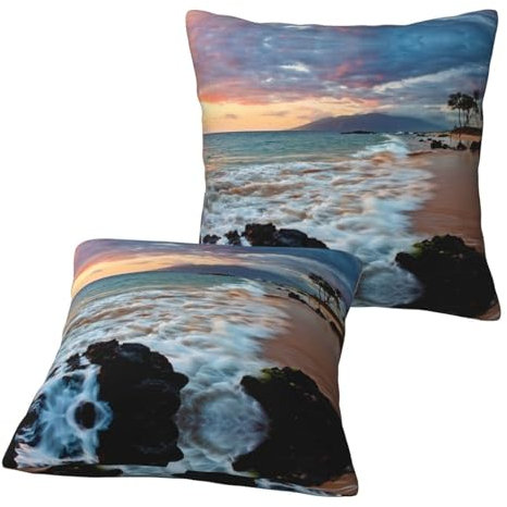 Jmorco Kissenbezug, Motiv: Strand Maui, Hawaii, Sonnenuntergang, Wolken, hochwertig, weich, quadratisch, dekorativ, für Sofa, Schlafzimmer, Auto, 2 Stück, 50,8 x 50,8 cm