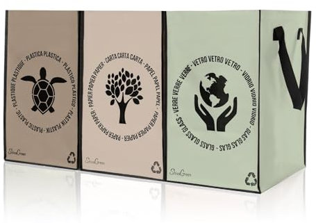 Shiva Green Mulltrennsystem 3fach - Recycling System - Altglas Sammelbehälter - Leergut Sammelbehälter - Altpapier Sammler - aus Plastik und Glas mit Deckel (Matcha) OHNE DECKEL