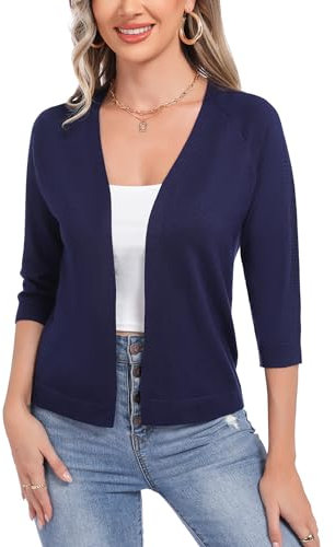 Sykooria Gilet Court Femme Elégante Cardigan Court à Manches 3/4 Ouvert Devant Boléros pour Robe T Shirt Soirée Cérémonie