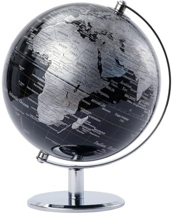 TROIKA Globus Ø 20 cm LUNAR Globus schwarz glänzende Meere & silberfarbene Landflächen, verchromter Metallfuß, weicher Filzboden bewegliche Achse - im hübschen Karton ideal zum Verschenken