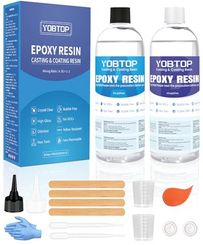 YOBTOP Epoxidharz Set, 474ml/16oz Epoxidharz mit Härter Glasklar Gießharz Nicht Giftig Geruchsarm Blasenfrei Resin Gießharz für DIY Kunst, Schmuck, Untersetzer, Tischplatten, Holz, Anfänger 1:1