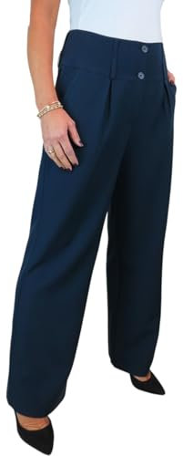 Paulo Due Women's Wide Leg Formal Trousers, High Waist, Pleated Smart Office Workwear Navy Blue 10-22 (12)
