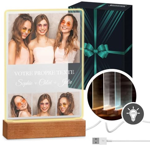 Maverton Cadre Photo personnalisé pour femme - lampe personnalisée avec photo - tableau en verre acrylique pour Cadeau Femme - Cadeau Personnalisé - amie sœur copine pour elle - taille : L/XL