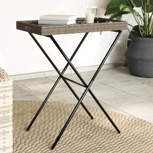Rantry Klappbares Tablett, grau, 65 x 40 x 75 cm, aus Polyrattan, Gartentisch, Terrassentisch, Esstisch, Küchentisch, Gartentisch, Gartentisch