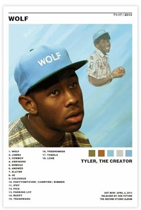NTRECS Tyler Poster, Motiv: Wolf der Schöpfer, Musikalbum, Rapper, 2 Leinwand-Poster, Schlafzimmer-Dekor, Sportlandschaft, Büro, Raumdekoration, Geschenk, ungerahmt, 30 x 45 cm
