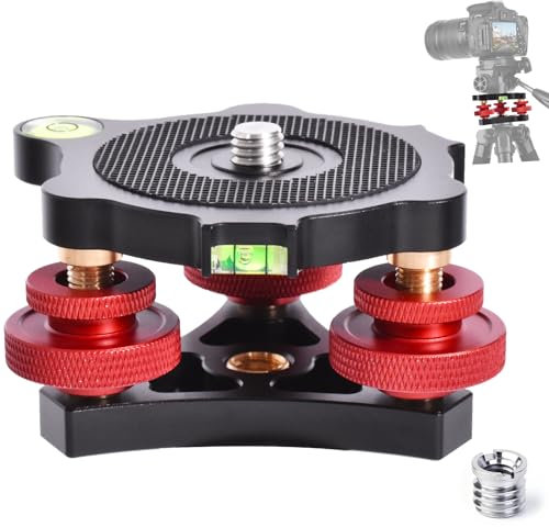 LP64 Stativ-Nivellierfuß, Kamerakopf-Nivellierer, 3/8-Zoll-Gewinde, +/-5° präzise Winkeleinstellung, Flugzeug-Aluminiumlegierung, 3-Achsen-Tri-Radkopf, für Makro-Panoramakopf, LP64