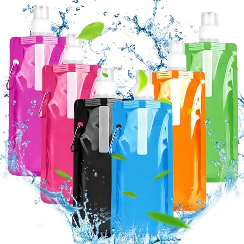 Snowtain 6pcs Botella de Agua Plegable,Botella de Agua Potable Plegable Portátil Reutilizable,Plegable Flexible Botella de Agua Con osquetón, unisex, apto para montañismo, aventura y viajes.(480ML)