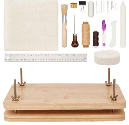 OLYCRAFT Book Binding Kits Bookbinding Supplies Book Binding Starter Tool Set with Wooden Books Press Tool Cotton Cloth Fabric Ruler Thimble Needle Thread for Books Sewing Supplies DIY Bookbinding