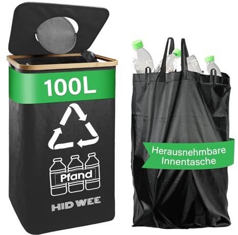 Botellas de depósito de 100 litros con tapa, grandes botellas de depósito con bolsa de transporte, recipiente vacío y almacenamiento de vidrio usado, colector de botellas con agujero para cocina,