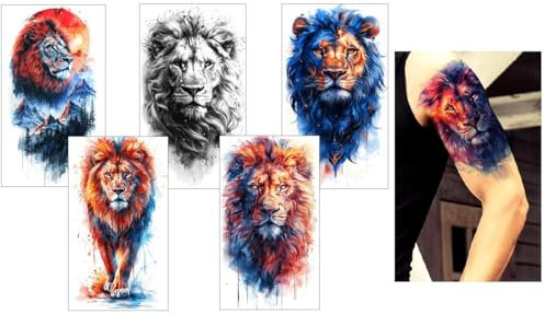 5 Blätter Temporäre Löwe Tattoo Tier Tattoo Arm Tattoo AI LION5
