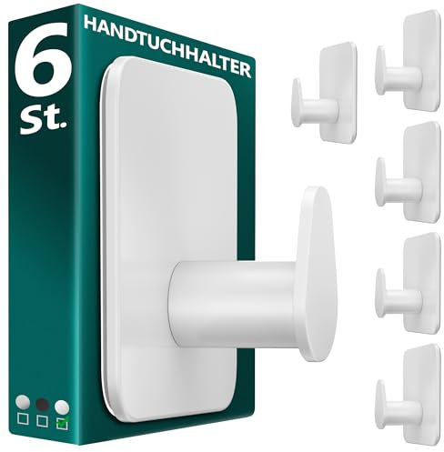 Menz Toallero de baño sin taladrar, 6 unidades, color blanco, resistente, gancho adhesivo ovalado, ganchos adhesivos para baño, ganchos autoadhesivos, ideales como ganchos funcionales