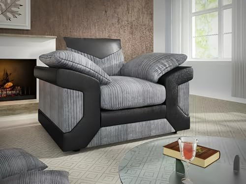 Dino Jumbo Cord Sofa Range -Swivel chair - Comfortable & Stylish Living Room Furniture (grey/black, Swivel Chair)