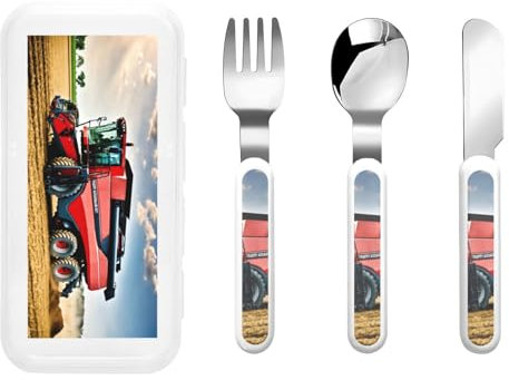 Company Farm Tractor print Utensils,Fork Knife and Spoon Set,Ideal for School Lunch, Travel and Outdoors Activities