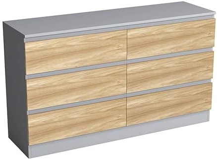 URBNLIVING Modern Grey Wooden Chest with Oak 6 Drawers for Bedroom or Office Storage Versatile Bedside Table and Stylish Cabinet for Organizing Clothes Accessories Work Place Supplies and Items