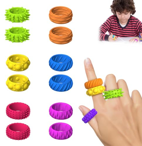 MLRUQRX 12 Pcs Anti Stress Spielzeug Fidegt Toys Sensorischen Ringe Pack Ringe Fidget Dekompression Spielzeug Sensory Zappeln Anti Stress Spielzeug Für Kinder Stressabbau Angstlustautismus Und Adhs