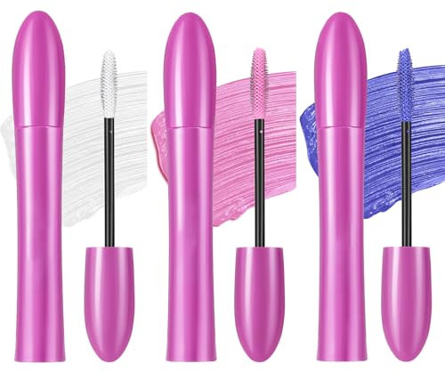 Lot de mascara colorés, 3 couleurs, imperméable, volume et curling, mascara blanc, rose, bleu, durable et volumineux, pour Halloween, fête, mariage