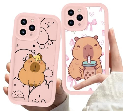 2 Stück Cute Anime Handyhülle für iPhone 14 Hülle 6.1, Niedlich Karikatur Tier Capybara Aesthetic Muster Design mit Weiche Stoßfest TPU Silikon Schutzhülle Dünn Mädchen Bumper Case, Aesthetic