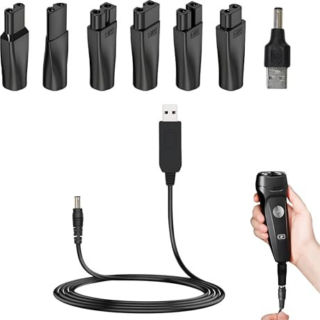 8Pcs Universal Electric Shaver Charger Cable Kit, 5V USB Electric Shaver Chargers Power Adapter Cord Replacement Compatible with Philips, Wahl, Braun & More for Bathroom & Travel