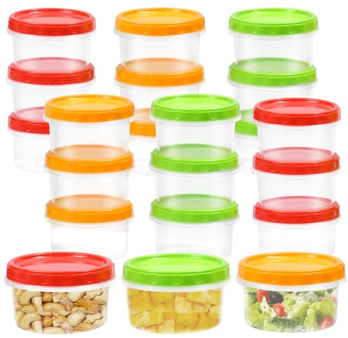 FuxFuis 21 Stück Frischhaltedosen mit Deckel Rund Frischhaltedose 250ml Frischhaltedosen Set Kunststoff Frischhaltedosen Set Gelb/Grün/Rot Dosen mit Deckel für Mittagessen Joghurt Obst Soßen Dips