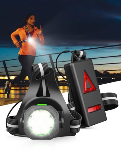 Trongle Lauflicht Lauflampe Joggen, 7 LED 500 Lumen Brustlampe, 90° Verstellbarer Balken, Wasserdicht Laufen Licht mit 3 Lichtmodi, USB Wiederaufladbare, zum Joggen, Wandern, Camping, Angeln