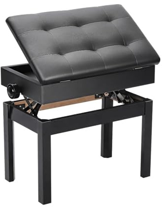 PetHot Klavierhocker Verstellbare Höhe Pianobank 6 x 33.5 x 58 cm Schwarz Klavierhocker PU Leder Gepolsterter Stauraum