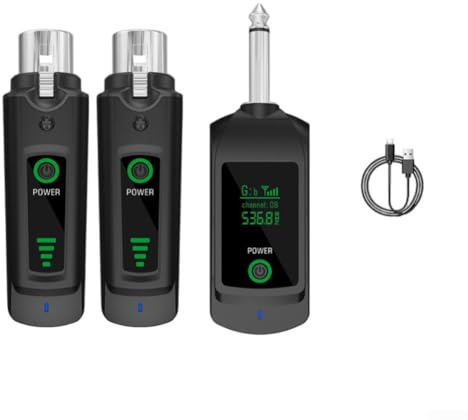 XLR Wireless Microphone System - 2.4G Microphone Transmitter and Receiver for Dynamic Microphones, Rechargeable Battery, 80M Range(1 in 2)