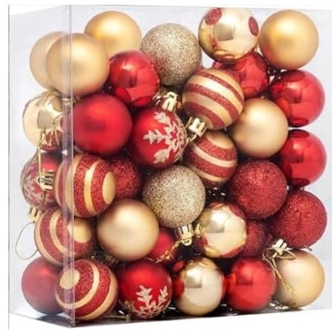 50 Stück Kunststoff Weihnachtskugeln, Weihnachtsbaumkugeln 4cm Kleine Weihnachtskugeln Kunststoff Rot Gold Mini Christbaumkugeln Ornamente mit Lanyard Baumschmuck für Weihnachtsdekoration Hochzeit