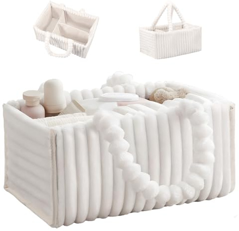 AULSAM Wickeltisch Organizer, Wickelkorb für die Wickelstation, Flannel Stilvoller Wickelorganizer für Babybedarf, Unverzichtbares Geschenk zur Geburt und für die Baby-Wunschliste (Weiß)