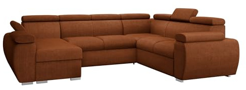 Mirjan24 Ecksofa Boston U mit Bettkasten und Schlaffunktion, Eckcouch, Polsterecke mit Einstellbare Kopfstützen, U-Form Sofa, Wohnlandschaft (Flow 09, Seite: Links, LC+2p+R+2r)