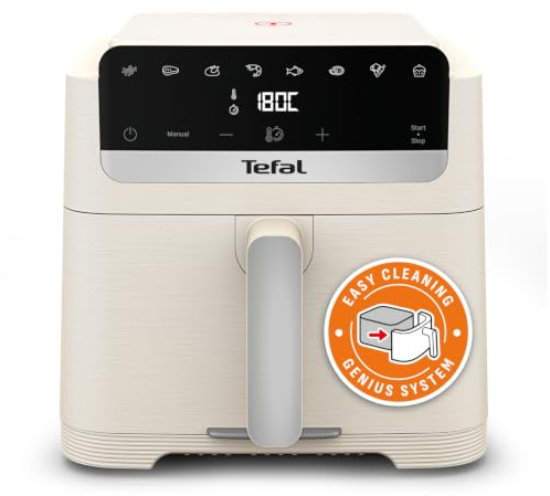 Tefal Easy Fry Mega Compact Heißluftfritteuse, 7,5-Liter-Fassungsvermögen | intuitiver Touchscreen, platzsparendes Design, abnehmbare Frontblende, mühelose Reinigung, Beige, EY866AE0