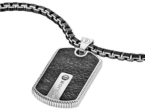 POLICE Unisex-Kette mit Anhänger HYBRID Edelstahl Leder 70 cm - PJ25492PSB-01