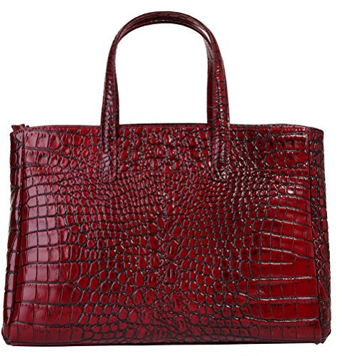 Cluty Handtasche Echt Leder Damen | Made in Italy, Kroko Handtasche, Schultertasche, Henkeltasche, 3 Fächer, Smartphonefach, abnehmbarer Schultergurt | 016658