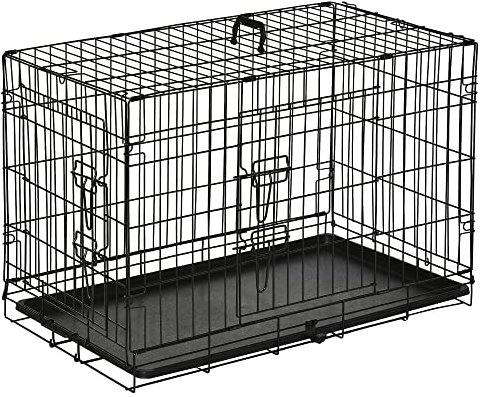 PawHut Transportín de Perro de 2 Puertas Jaula de Alambre para Perros Plegable con Asa Acero 76x46x52 cm Negro