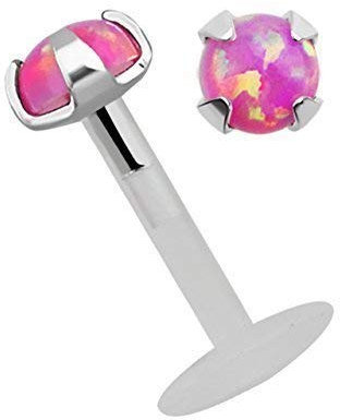 Modern Nature Piercingschmuck Pendiente de Oreja Teflon Labret Sistema Conexión 1,2 mm con Forro Ópalo - Fucsia, Fucsia