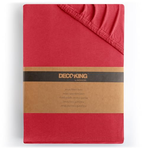 DecoKing Spannbettlaken 200x200 200x220 cm 100% gekämmte Baumwolle Rot Spannbetttücher Jersey Boxspringbett Amber 200 x 200 200 x 220