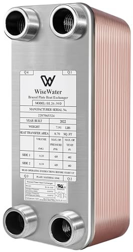 AB Platten-Wärmetauscher, 10,2 x 30,5 cm, 30 Platten Wasser zu Wasser Wärmetauscher, Kupfer/SS316L Edelstahl gelötete Platte Wärmetauscher für Fußbodenheizung, Wasserheizung, Schneeschmelzen