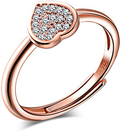 Unendlich U Klassisch Herz 925 Sterling Silber Zirkonia Offener Ring Hochzeit Verlobungsring Verstellbar Größe 49 bis 57, Rosegold