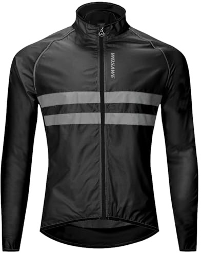 WOSAWE Hommes Vestes de Cyclisme Coupe-Vent Imperméable Vélo Vêtements Manches Longues VTT Manteau (BL215 Noir XXXL)