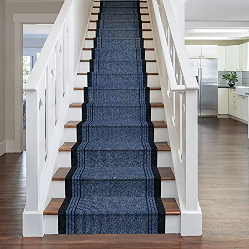 Hardwearing Stair Runner Rug - Non-Slip Carpet for Stairs - Durable, Stain-Resistant & Dirt-Resistant - Multiple Sizes - 66cm x 540cm - 7mm Thick - Inca, Blue