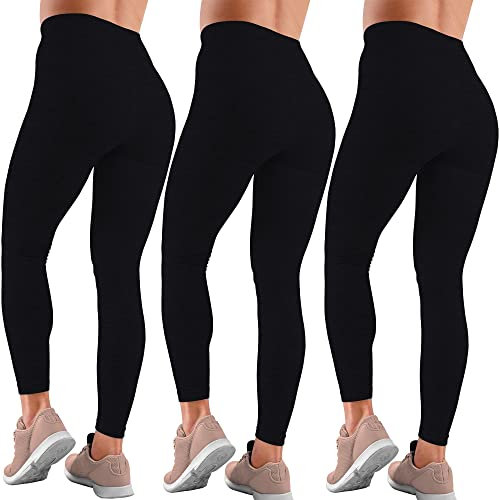 Love My Fashions® Women's 3 Pack Super Soft High Waisted Elasticated Tummy Control Winter Warm Thick Fleece Lined Seamless Full-Length Leggings for Workout & Running Black