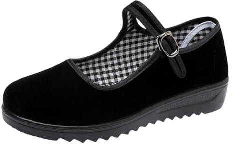 missfiona Damen Mary Jane Schuhe China Flat Halbschuhe Old Peking Ballerinas Flach(41, Schwarz-Samt)