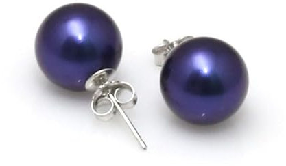 Schmuckwilli Perlenohringe für Damen & Mädchen - mit 8mm großen blauen runden Muschelkernperlen MK Perlen - Elegante Ohrringe für jeden Anlass - Ohrstecker - Ohrhänger Pearl earrings für Frauen