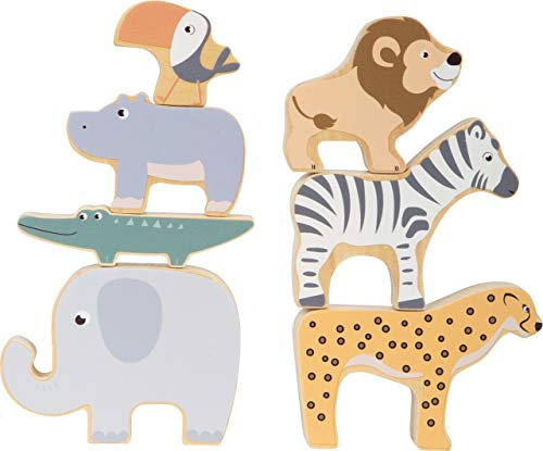 small foot Stapeltiere Safari Stapel-und Balancierspiel mit 7 Tierfiguren aus Holz, ab 1 Jahr, 11704