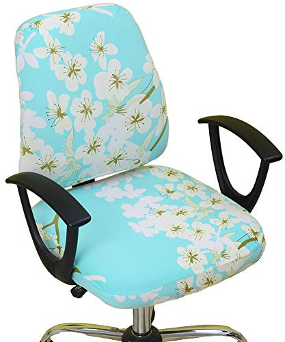 Chair Covers Spandex Office Computer Chair Cover Stretch Removable Washable Rotate Swivel Chair Protective Covers (Floral blue)