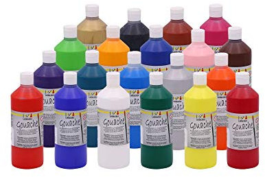Nein Gouache Farbe | 500 ml Set 20 Farben | Kinderfarbe gebrauchsfertig | Verdünnbar | Wasserbasis | Schadstofffrei | Schulfarbe | Temperafarbe | hohe Deckkraft | für alle Oberflächen