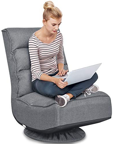 RELAX4LIFE Bodenstuhl mit 360° drehbarem Sockel, Bodensessel mit 5 winkelverstellbarer Rückenlehne 90°-135°, klappbarer Relaxsessel, bis 120kg belastbar, Lazy Sofa für Wohnzimmer und Büro (Grau)