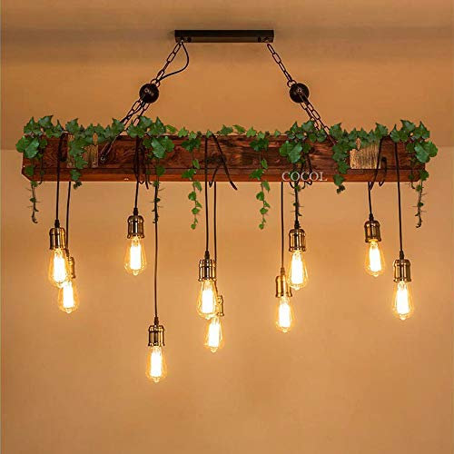 Retro Hängelampe Esstisch Beleuchtung Pendellampe Höhenverstellbar E27 * 10 Pendelleuchte Schmiedeeisen Antik Holz Deckenleuchte Wohnzimmer Schlafzimmer Loft Kronleuchter Deckenlampe Energiesparlampe