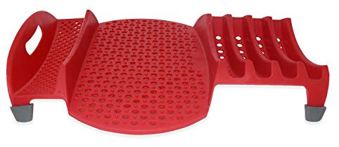 Exultimate Scolapiatti in plastica, uno scolapiatti salvaspazio e funzionale in plastica antiruggine, può contenere diversi piatti, tazze e utensili, rosso