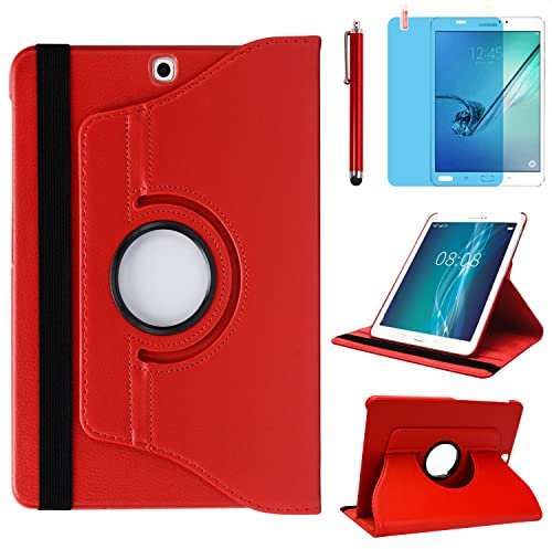 Case for Samsung Galaxy Tab S2 9.7 inch (SM-T810 SM-T813 SM-T815 SM-T817 SM-T819), 360 Degree Rotating Stand Case Smart Protective Cover,With Stylus Pen,Screen Film (Red)